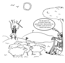 [Humor] Es veu un jugador de golf emprenyat mentre un pastor assegut a l'ombra d'un arbre pensa:
		'No sé qué vol eixe pastor del gaiato raro. Que porte les ovelles, que ací hi ha herba de sobra'